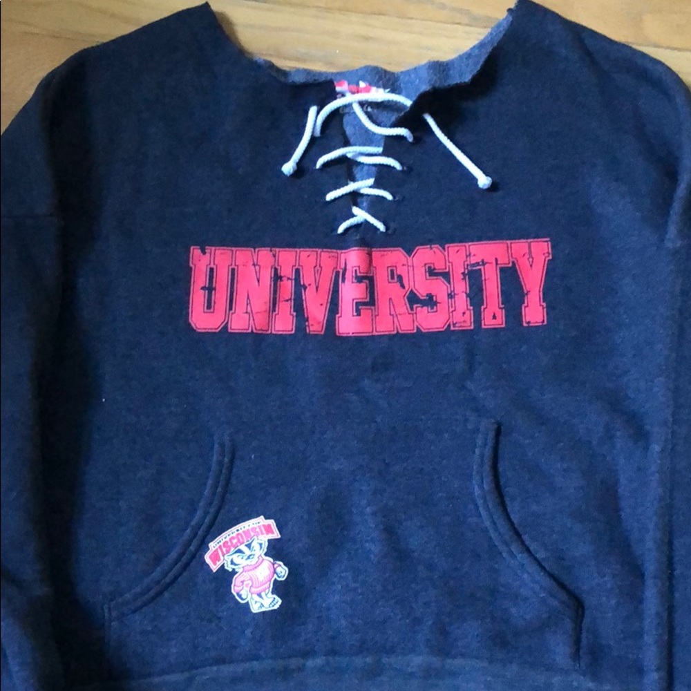 Wisconsin crop top sweatshirt w/cool detail!